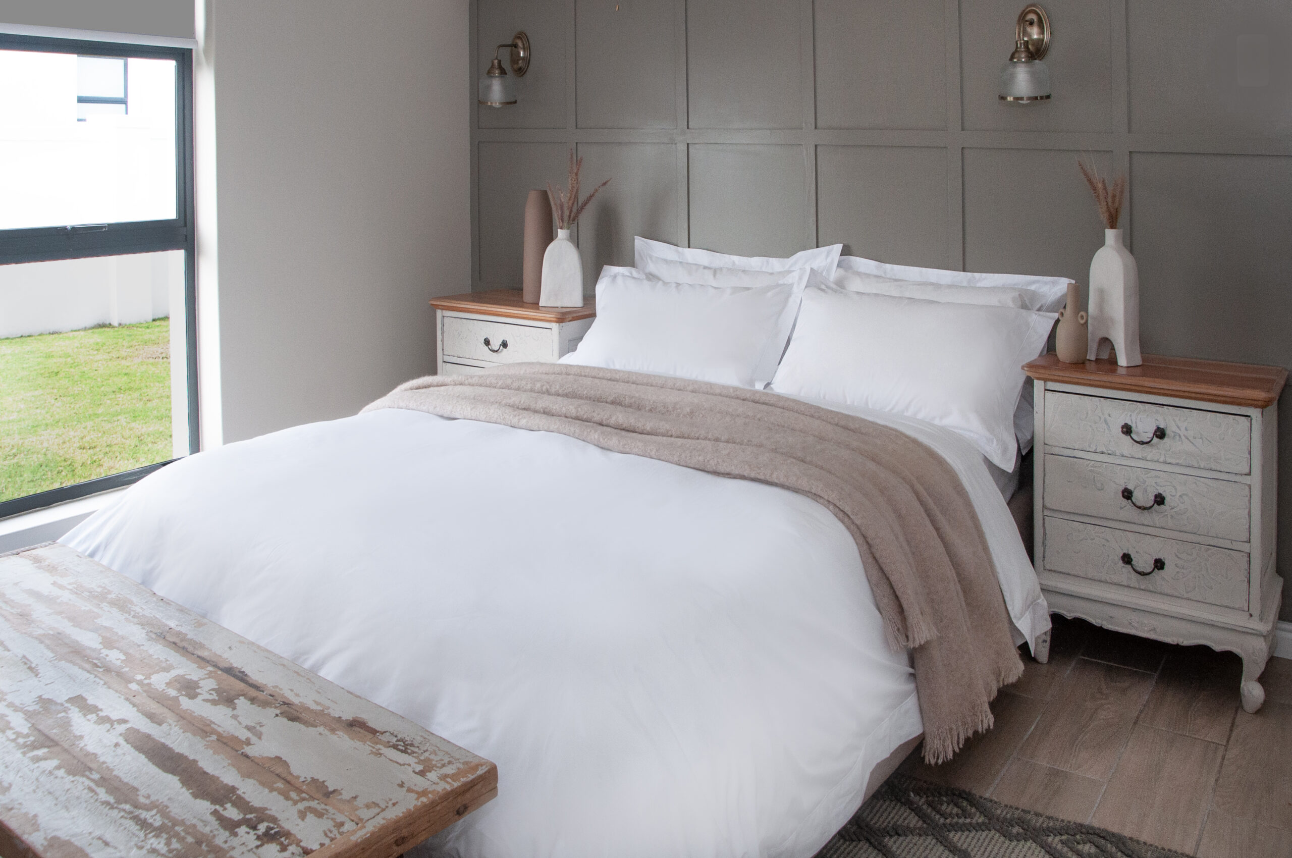 Luxury white bedding set in Cloud Dancer palette, 600 thread count cotton sateen by Linen Drawer South Africa